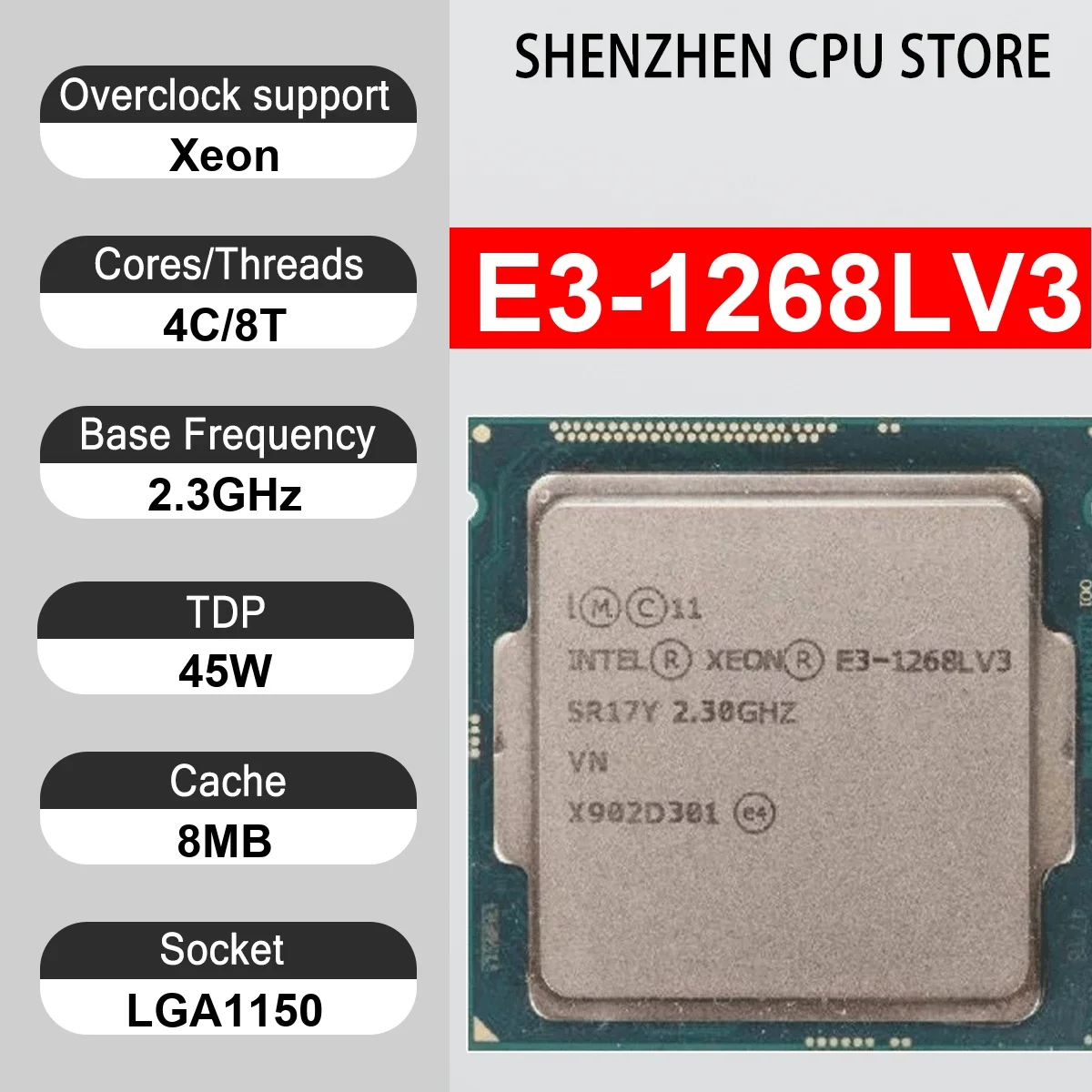 Intel Xeon E3-1268LV3 4 Core 8 Thread 2.3GHz 45W 8MB Cache 22nm LGA1150 SR17Y DDR3 1333/1600 MHz Haswell HD Graphics 4600