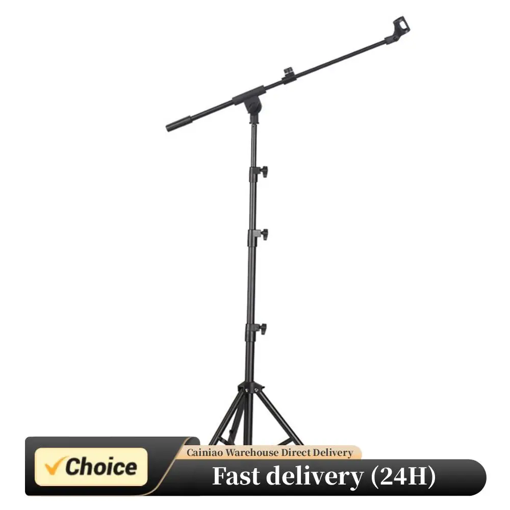 

Microphone Stand Tripod Boom Arm Microphone Holder with Carrying Bag and 2 Mic Clips Height Adjustable for Singing Performance