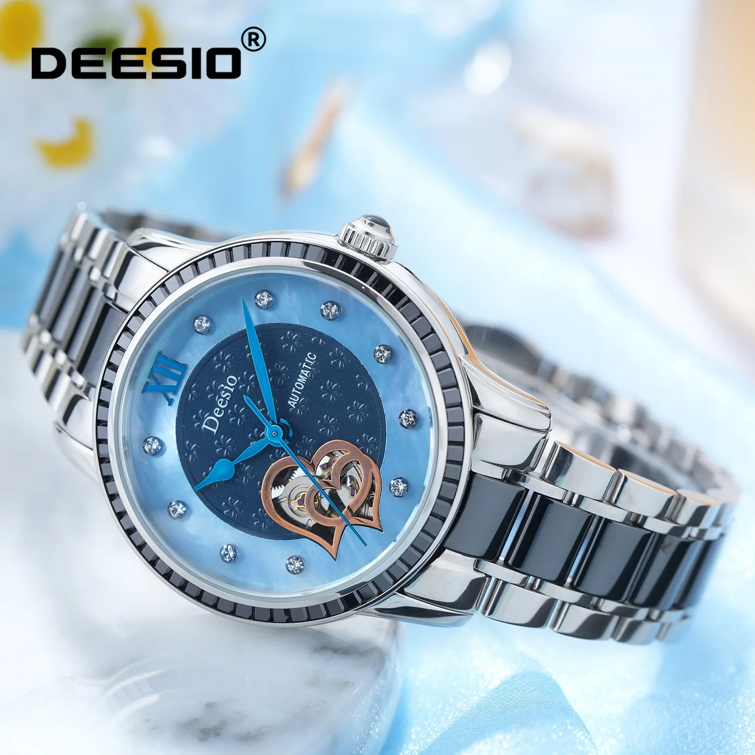 

Женские автоматические механические часы Deesio, часы с ажурным циферблатом, нержавеющая сталь, роскошные часы, водонепроницаемые часы, праздничный подарок для женщин