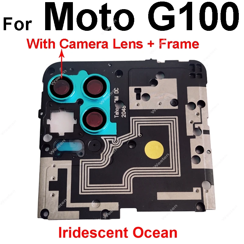 Vetro dell'obiettivo della fotocamera posteriore posteriore con telaio per Motorola MOTO G10 G20 G30 G60 G60S G100 Antenna parti della copertura della scheda madre della scheda madre