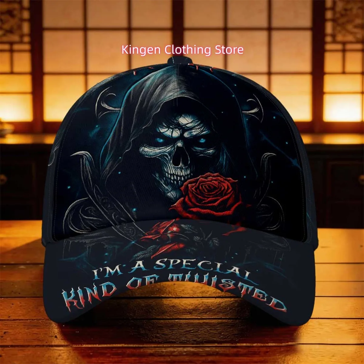 1pc Gothic Grim Reaper & Rose Cap - Vintage Latin Lettering Suitable for Jogging, Workout, Casual Wear, Driver Cap with Buckle C