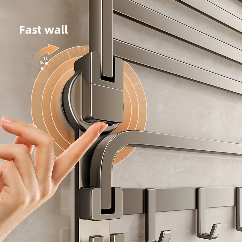 Space aluminum collapsible No-hole Suction CupTowel Rack Bathroom Accessories Wall Mounted Rack multifunctional Toilet Towel Bar