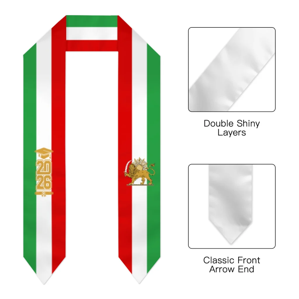 Class of 2026 Iran Sun Lion Flag Scarf Graduation Sash Stole International Study Abroad Adult Unisex Party Accessory Top Print