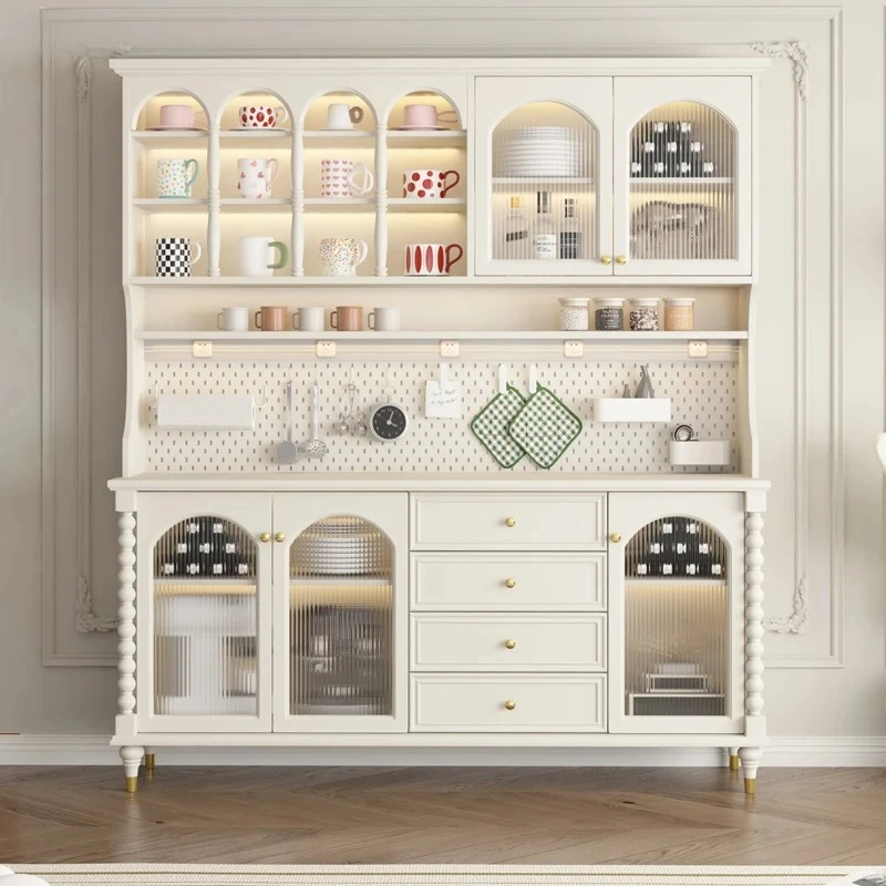 

cream wind solid wood dining side cabinet integrated against the wall light luxury household tea storage medieval wine