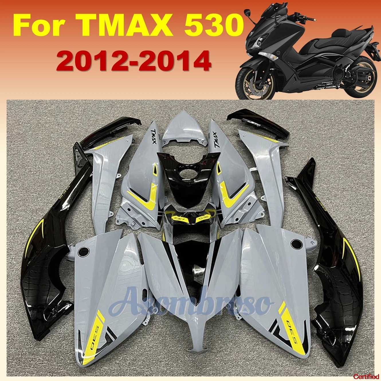 

Комплект обтекателей для мотоцикла, подходящий для TMAX 530 2012 2013 2014 T-MAX 530 12 13 14 TMAX 530, серый комплект кузова