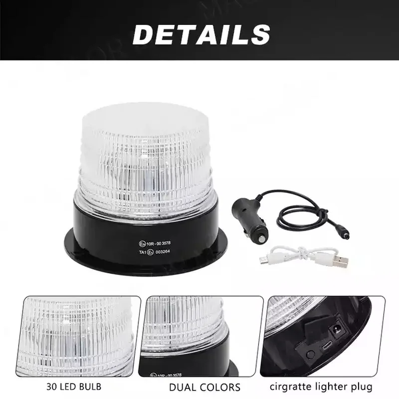 LED Car Indicator Flash Emergency Light Rotating Beacon Strobe Magnetic Warning Light 12V Wireless Remote USB Charging Car Roof