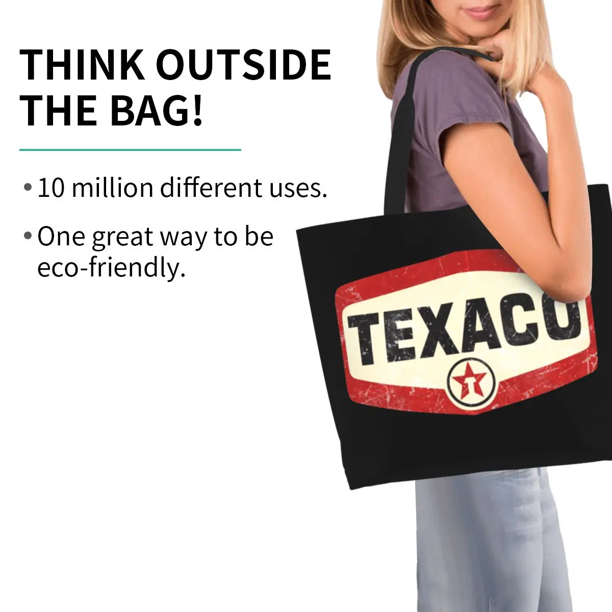 Reusable Vintage Texaco Logo Shopping Bag Women Shoulder Canvas Tote Bag Durable Groceries Shopper Bags