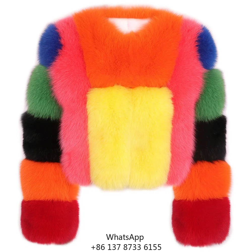 

Female Fox Fur Coat Colorful Design Short Style Multi-color Fox Fur Jacket High Quality Warm Women