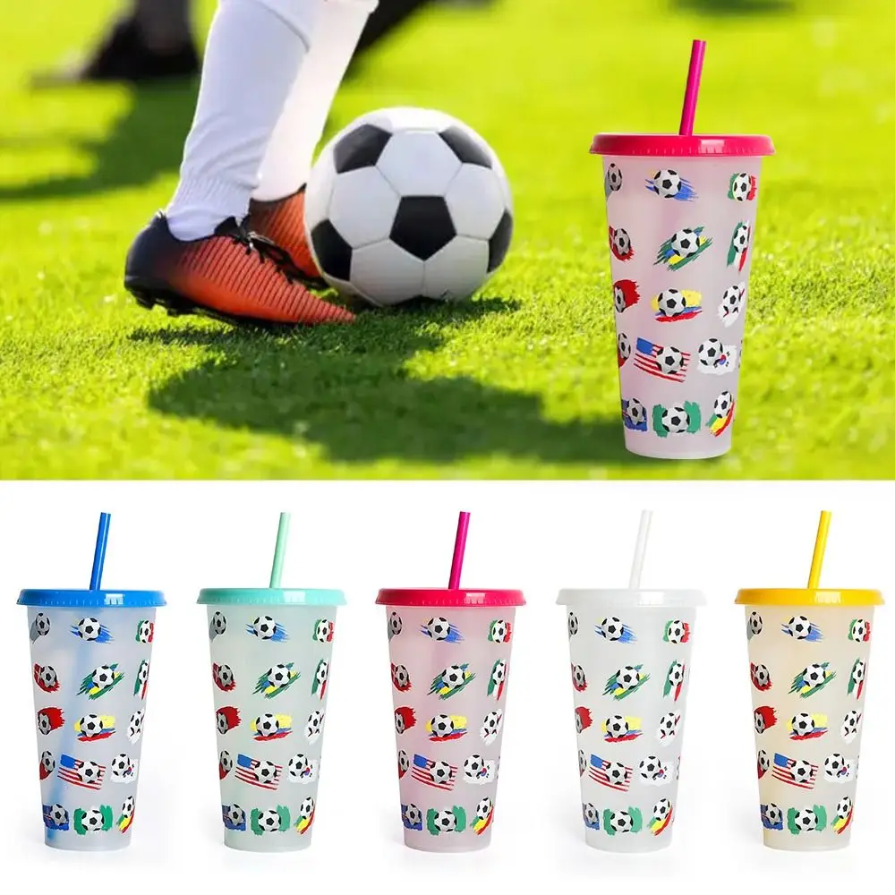 Soccer Decorations Color Changing Cups with Lids and Straws Reusable Plastic Cups Drinking Cup For Party Favors