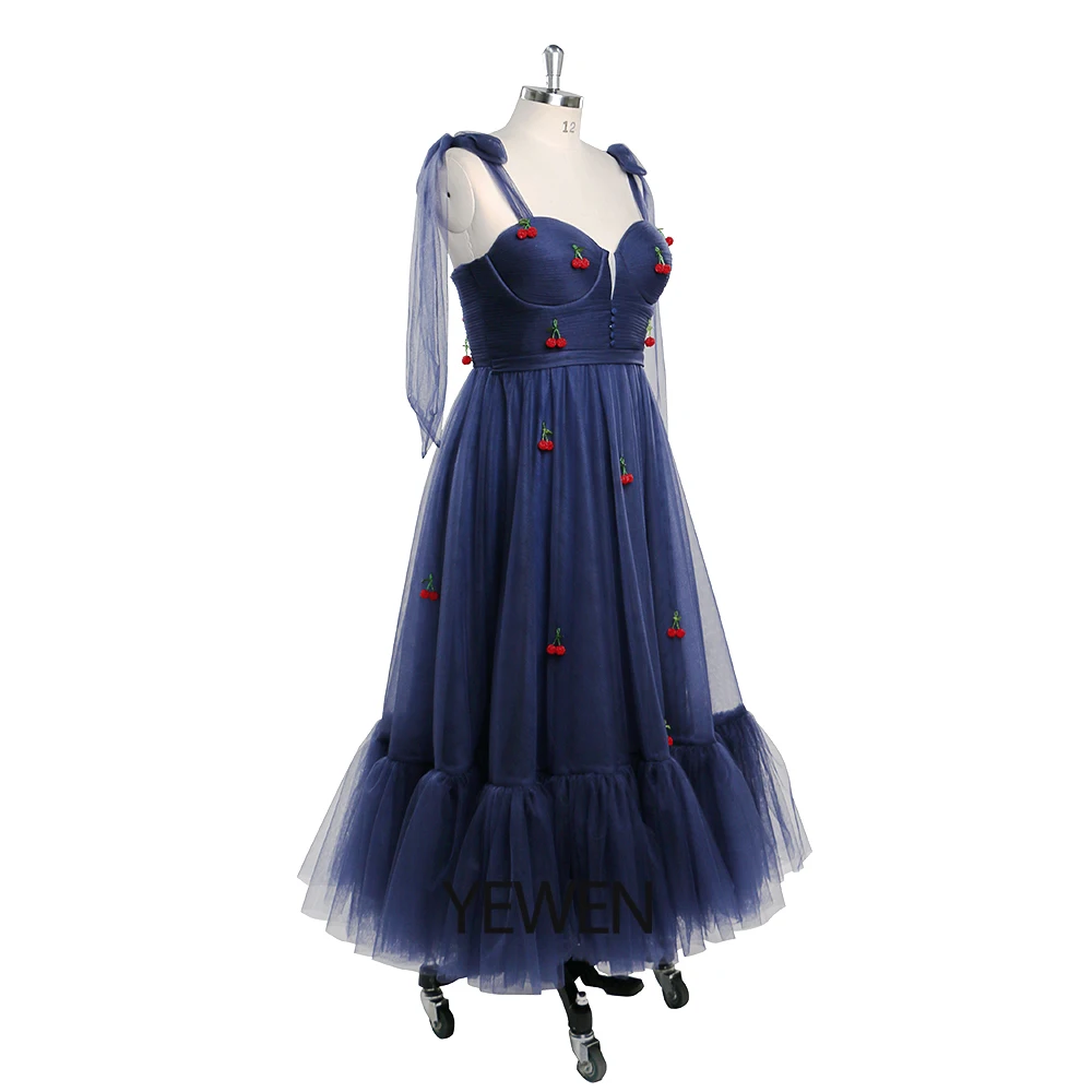 Summer Style Bow Strap Prom Dress Hand Made Cherry Decoration Elegant Valentine's Day Ball Special Occasion Dresses YEWEN