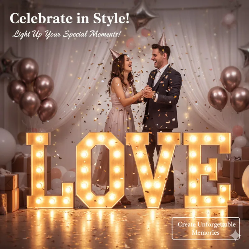 

Party Wedding 3D Luminous Alphanumeric Lamp KT Board Balloon Box Digital Year Old Graduation Decoration Scene Props Lighting