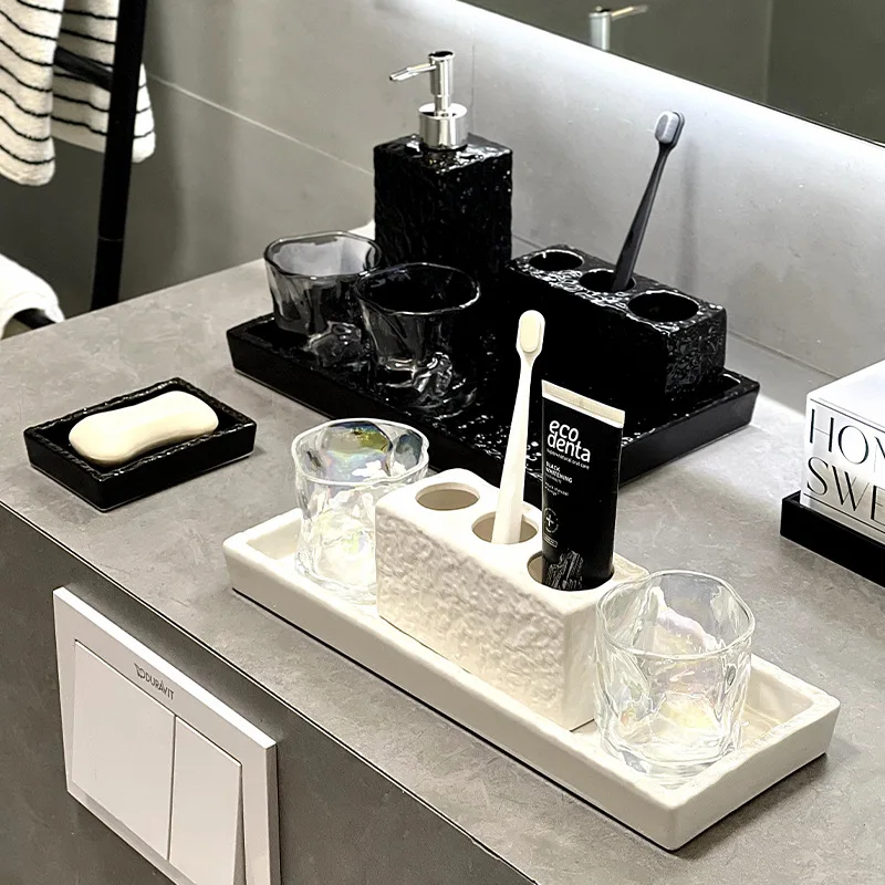 

Light Luxury Toothbrush Shelf Toilet Bathroom Wash Set Mouthwash Cup Storage Tray Bathroom Accessories Sets Bathroom Products
