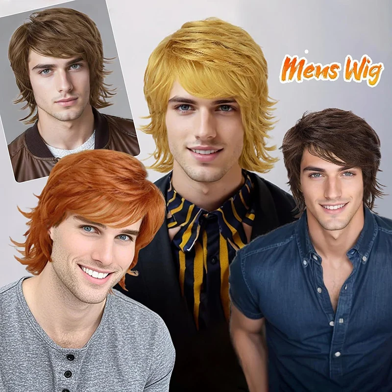 

Man Multi Level Anti Curling Fashion Short Hair Concert Man Headwear Wig Cover Stage Performance Role Playing Short Style Wig