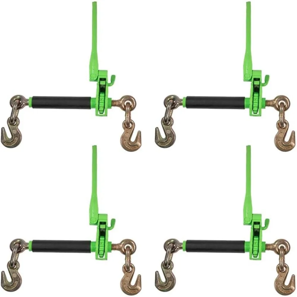 

Набор из 4-х усиленных стяжных ремней с храповым механизмом, крюки 5/16-3/8 дюйма, грузоподъемность 7100 фунтов, складная ручка, светоотражающий зеленый цвет