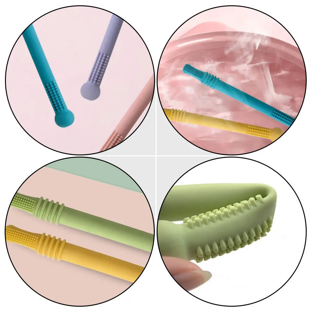

6pcs Baby Teething Hollow Silicone Straws Newborn Molar Relief Pain Grasping Skill Development Baby Shower Gift Food Grade Safe