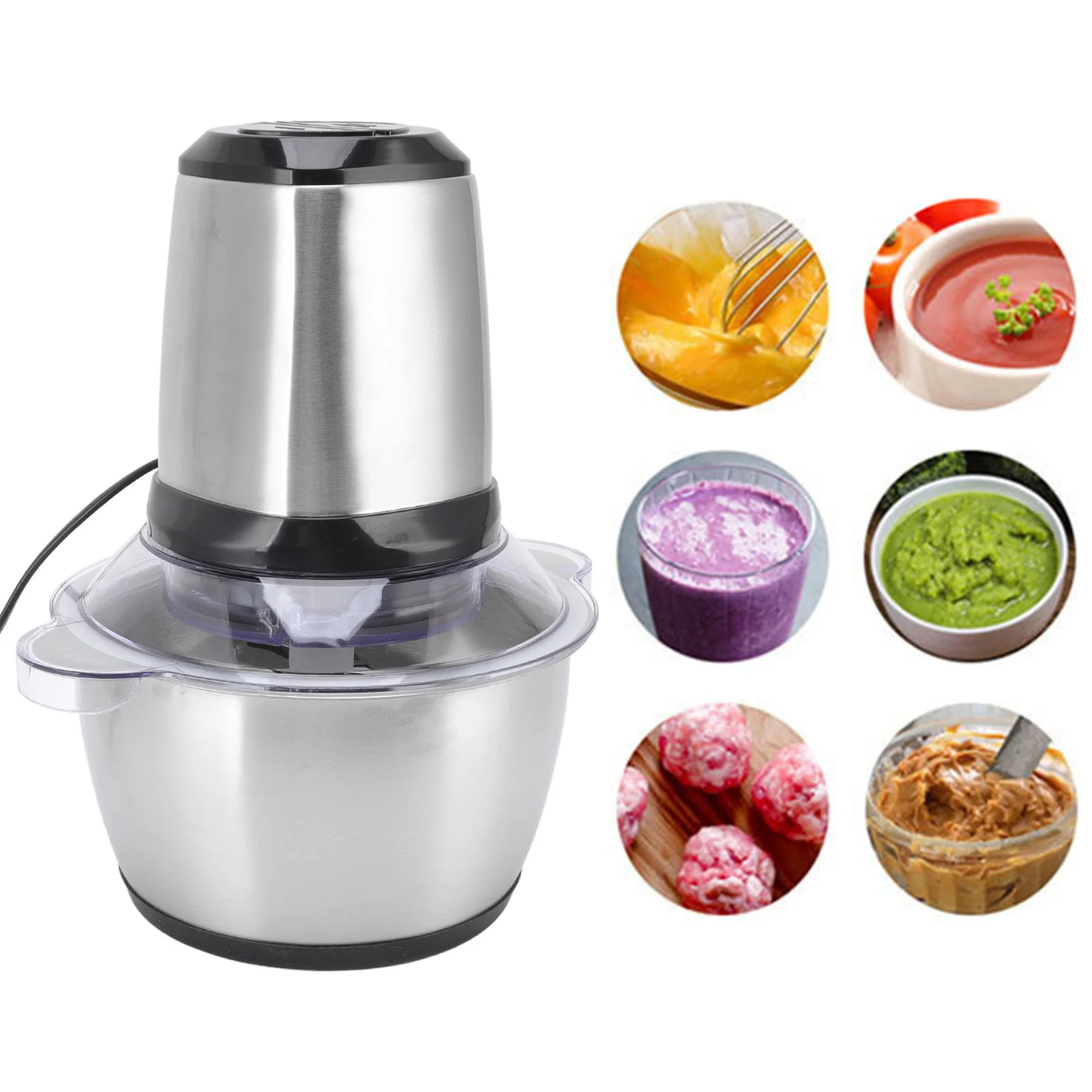 

Электрическая мясорубка 350 Вт, 2 л, две уровня, функция торможения, легкая чистка, измельчитель мяса из нержавеющей стали, мясорубка