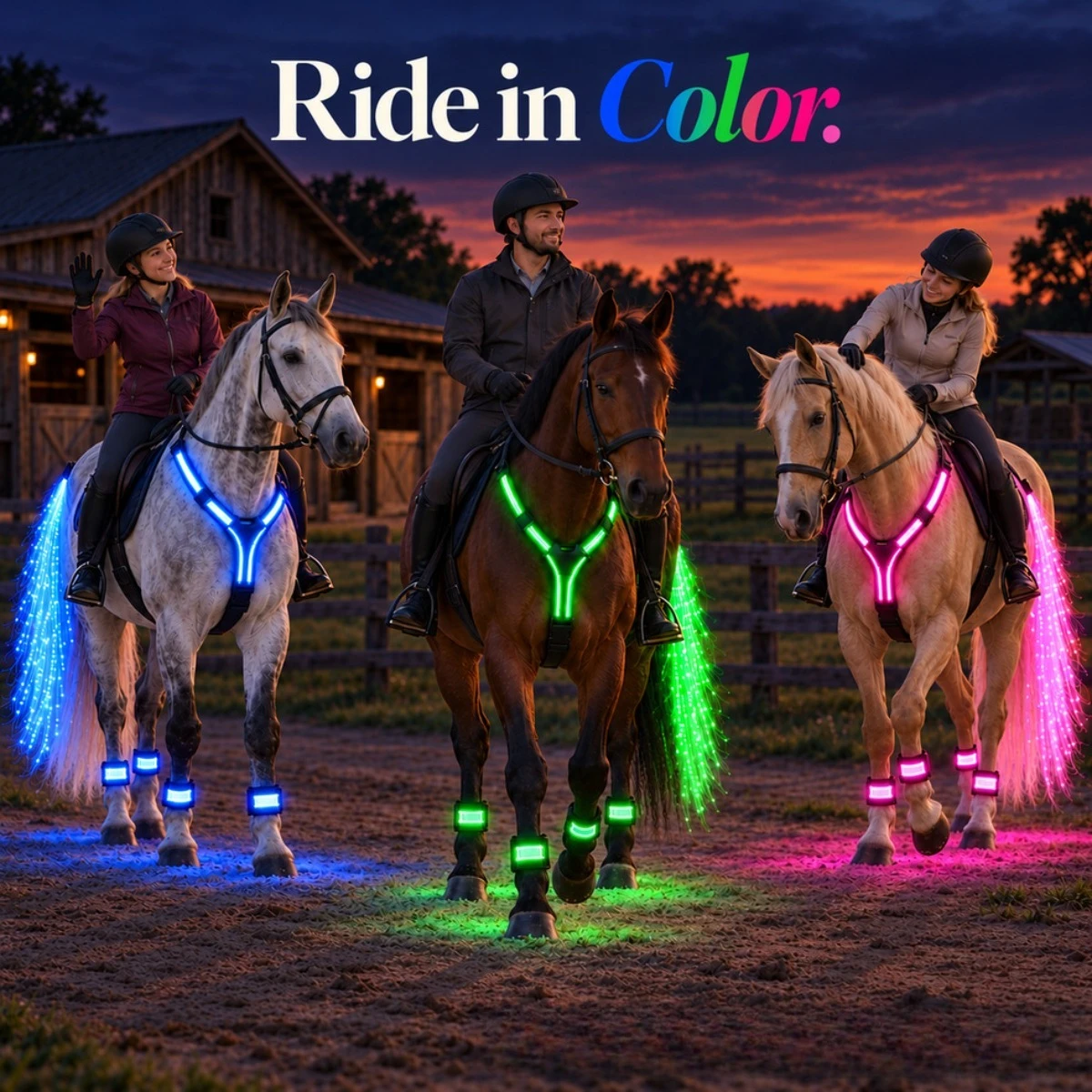Light Up LED Horse Tack Set,High Visibility Safety Gear for Night Trail Riding,Parades Equestrian Use