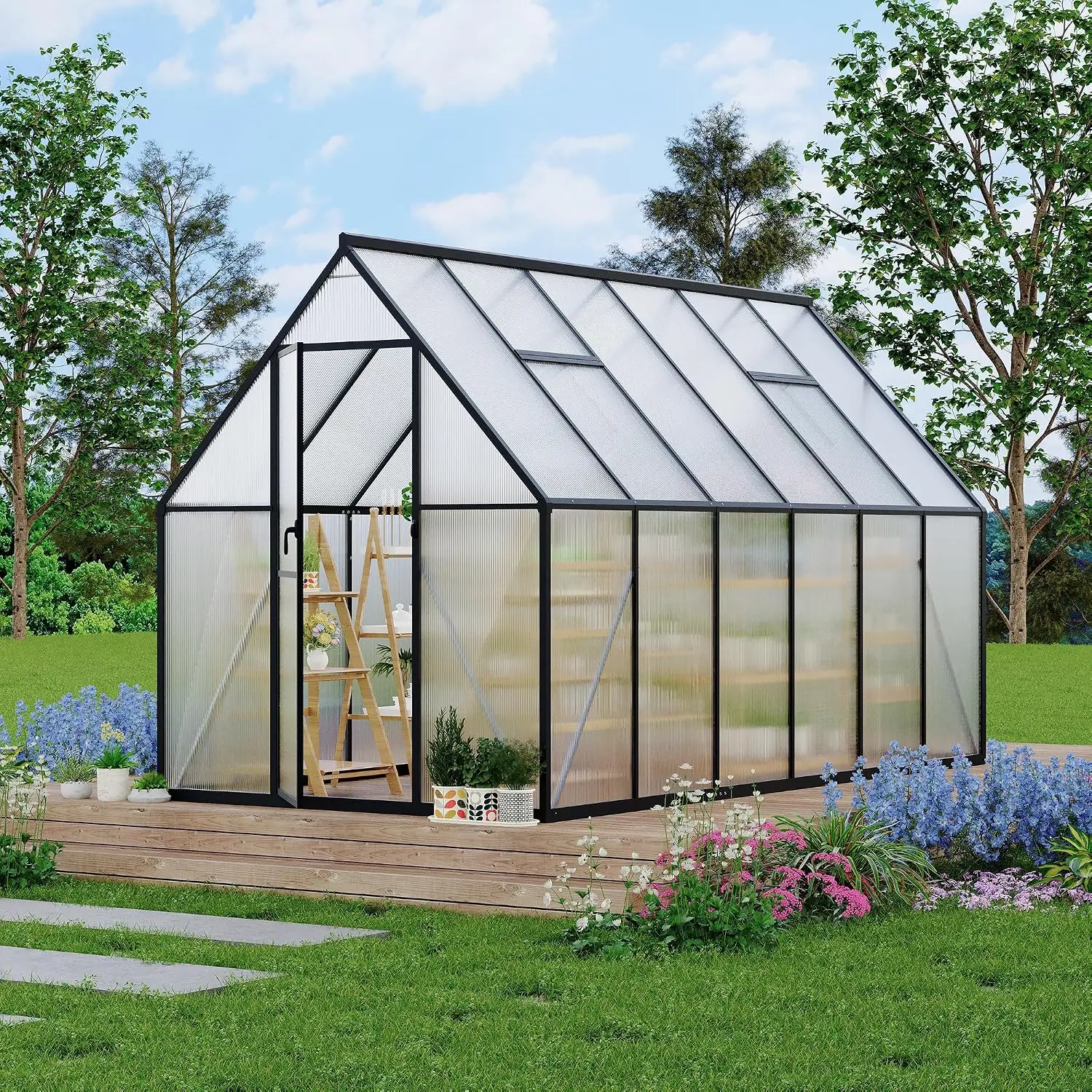 6x11FT Aluminum Large Walk-in Greenhouses for Outside, Polycarbonate Greenhouse with Aluminum Frame, Greenhouse, Customized