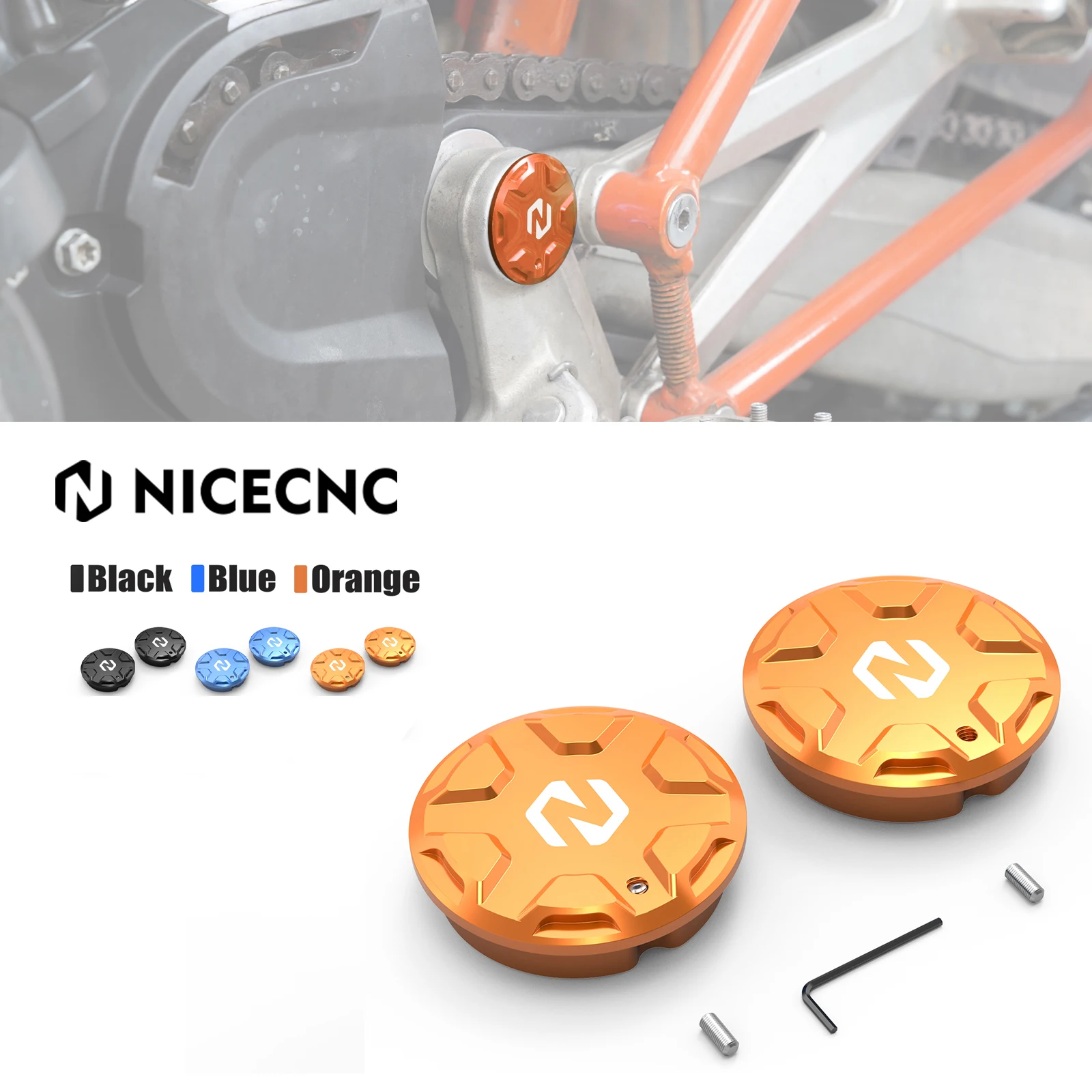 

NICECNC Swingarm Pivot Hole Plugs Covers For KTM 690 SMC R ENDURO R 2008–2025 Husqvarna 701 SUPERMOTO / ENDURO GasGas 700 ES SM
