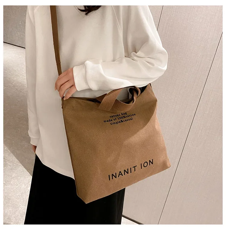 Waschbare, dicke Handtasche, modische Tasche mit großem Fassungsvermögen, japanische einfache Canvas-Umhängetasche, Unisex-Umhängetasche für Studenten, für den täglichen Gebrauch – Detail 35