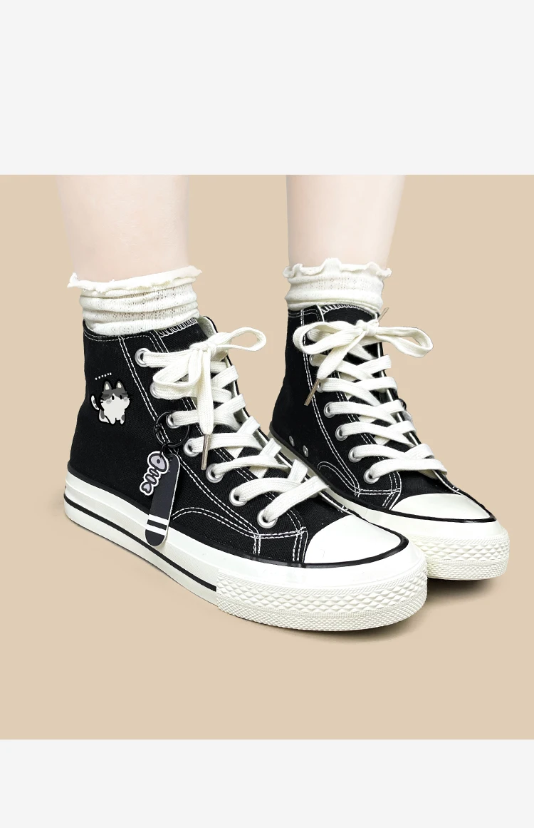 Amy und Michael Kawaii Anime Mädchen Studenten Alltagsschuhe Damen High-Top Canvas-Schuhe Schwarze Schnürschuhe Flache Freizeitsneaker – Detail 5