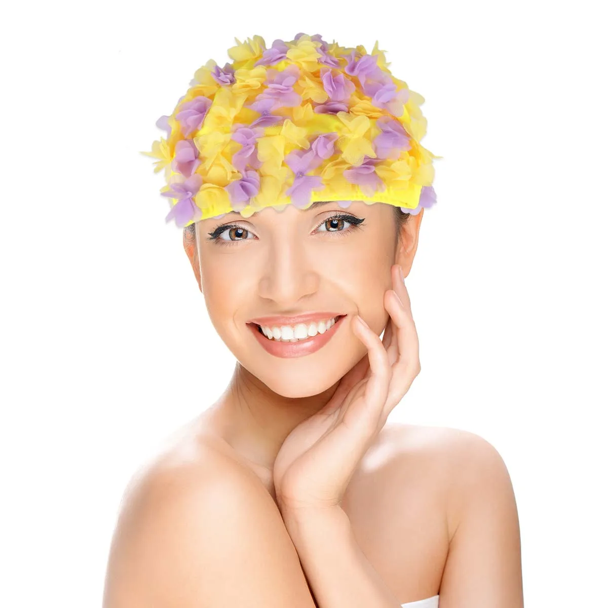 1 قطعة قبعة السباحة النسائية زهرة نمط خفيفة الوزن واقية قبعة السباحة غطاء أذن مريح لحمام السباحة الشاطئ السباحة موضة ثلاثية الأبعاد