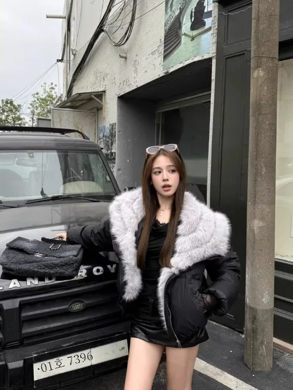 Kumikumi Design Sense Big Fur Collar Loose Zip-up Outerwear Women Winter Casual Idle Sle All-Match Warm Cotton-padded jacket