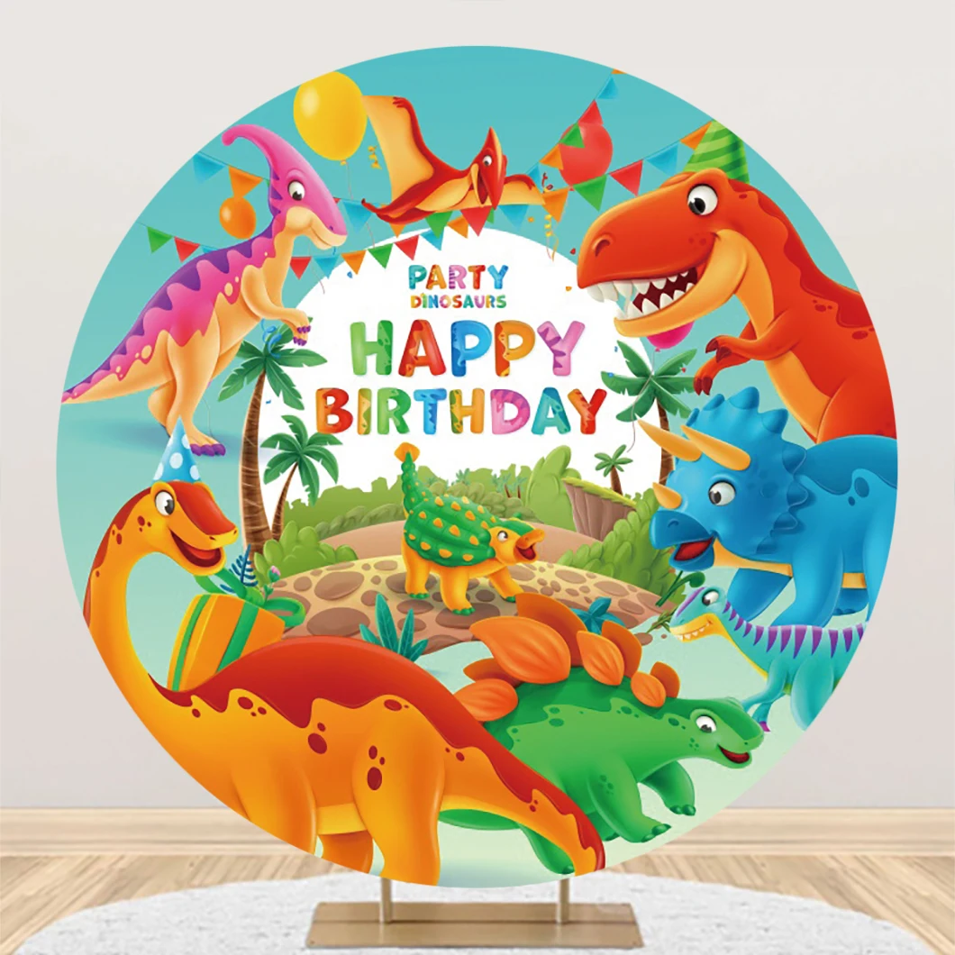 Dinosaur World Round fondale Cover per fondali per feste Baby Shower 1st Birthday Photography Background Cake Table Decor puntelli