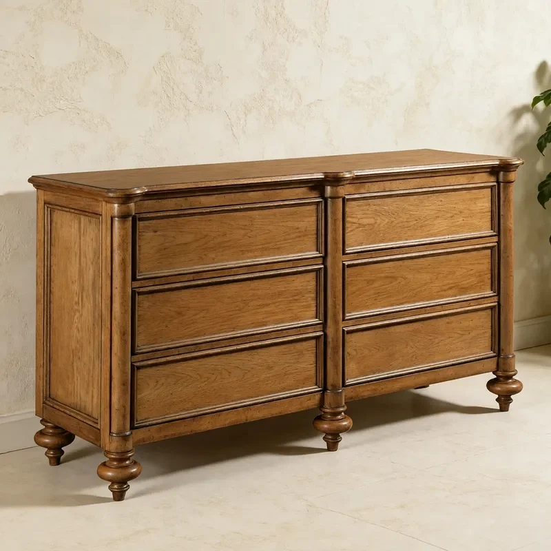 American Retro Solid Wood Six Drawer Chest Bedroom Dresser Log Color Dining Sideboard Storage Cabinet Home Entryway Console