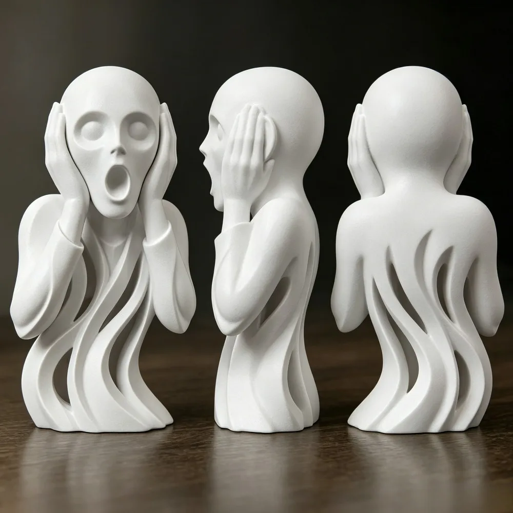 3D Printed Abstract Screaming Hollow Human Bust Statue Minimalist Hollow Figure Sculpture Home Desk Bookshelf Decor Ornament