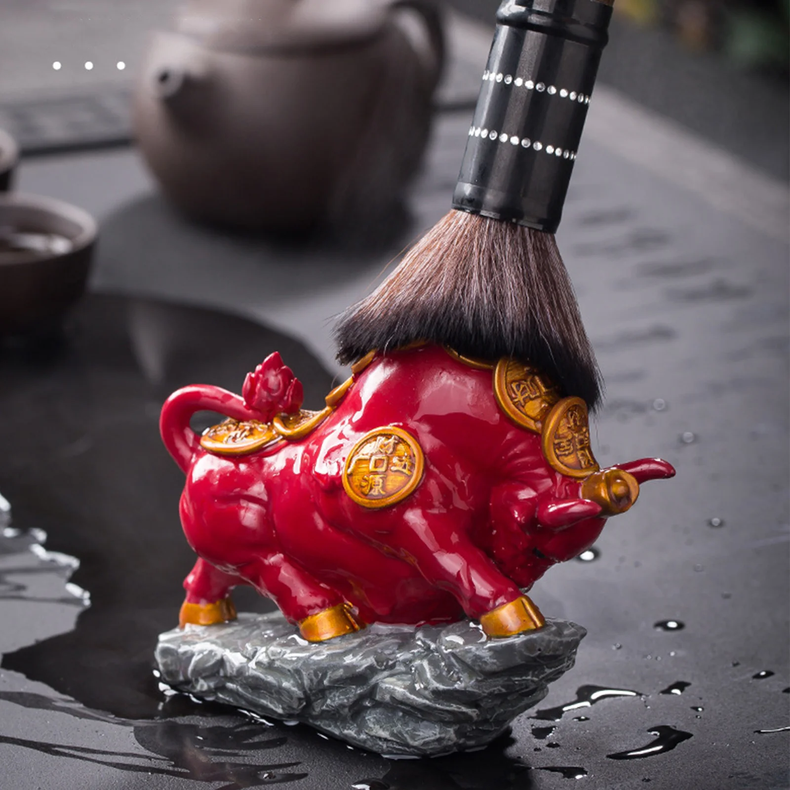 

1Pcs Color Change Resin Cattle Tea Pet Sculpture Decorative Desktop Ornament Mini Cattle Ornaments Ideal Gift for Home