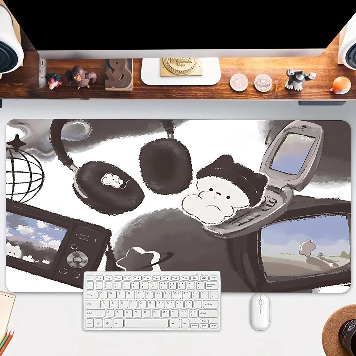 1pc Oil Painting Design Cute Bear Mouse Pad Multi-Size Non-Slip Stitched Edge Computer Keyboard Desk Mat For Office And Gift