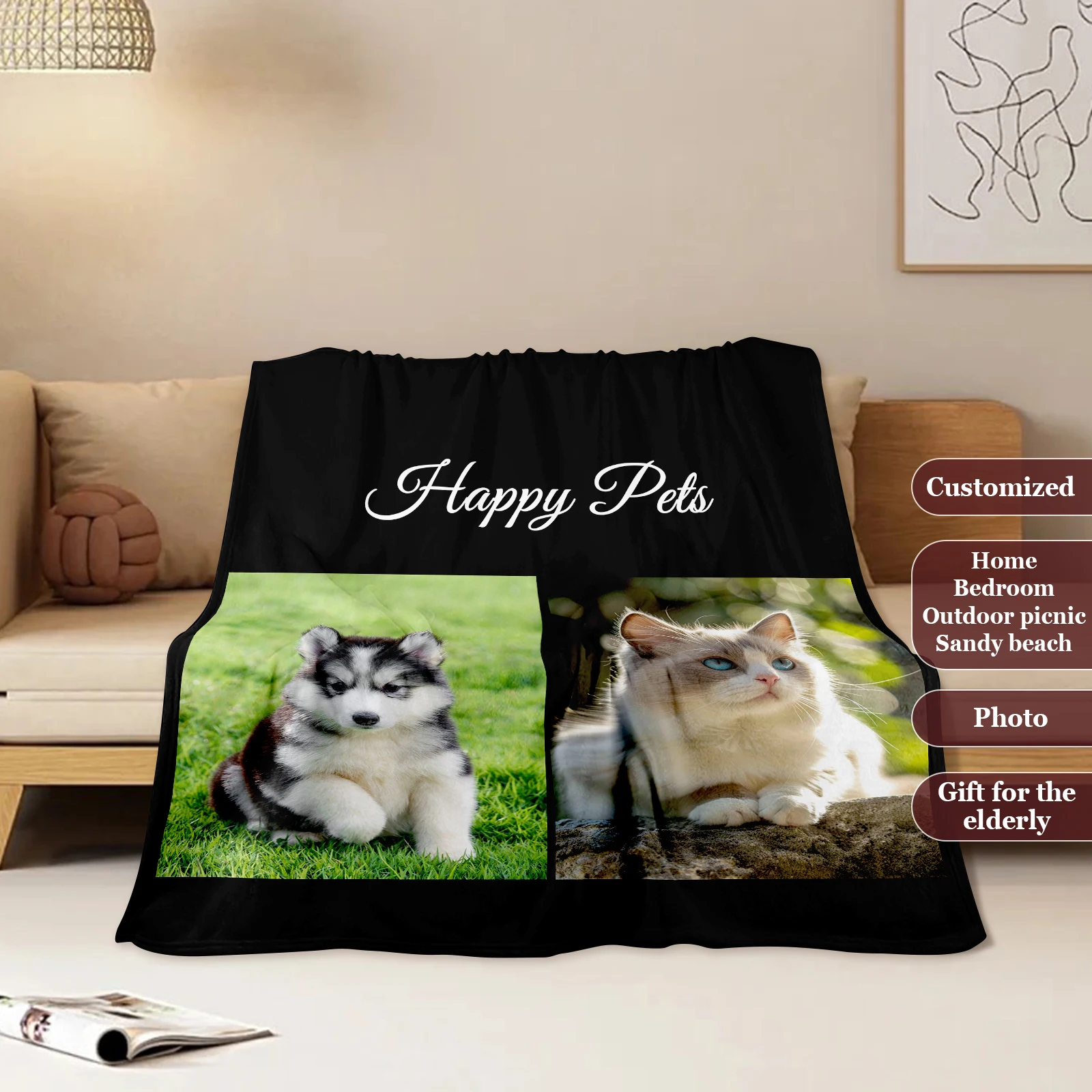 

Cute and Funny Pet Photo Customizable Blanket Unique Gift for Friends and Family with Pets Sofa Bedroom Office Available