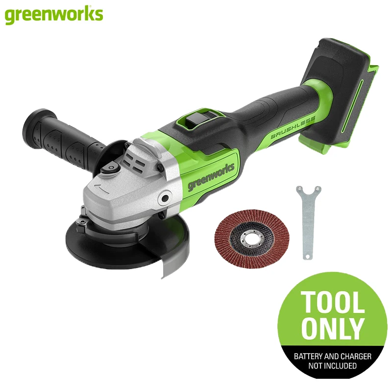 Greenworks 24V Brushless Angle Grinder 100Mm Disc Diameter 10500 RPM Includes Auxiliary Handle Grinding Disc & Tool Kit