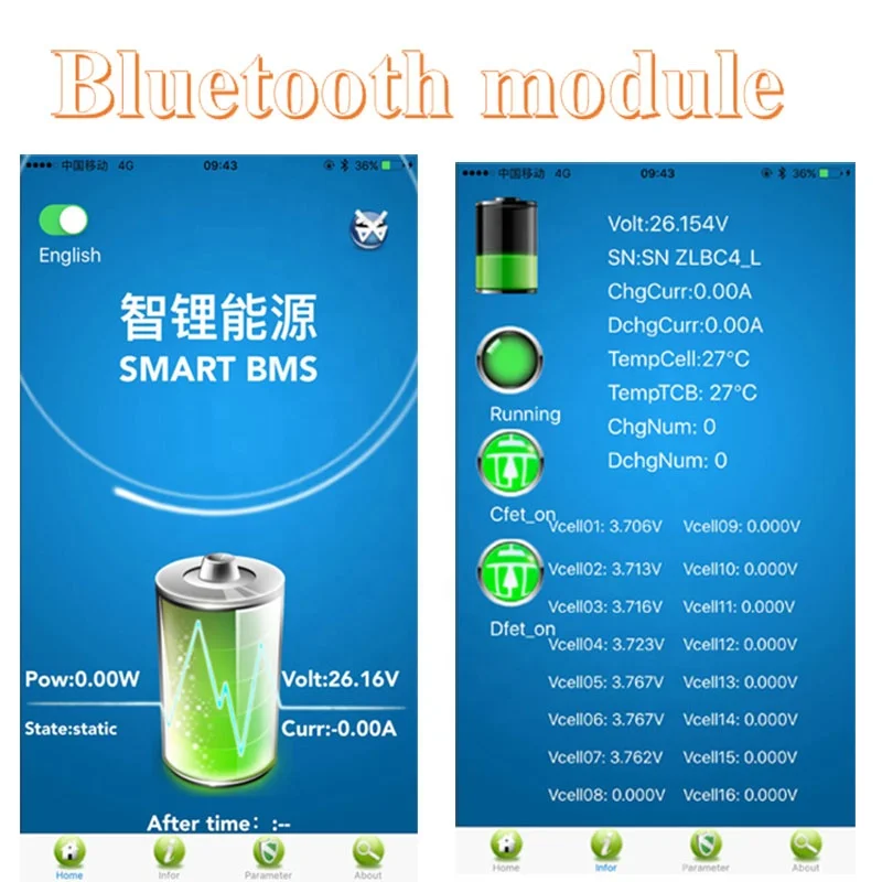 Lithium Battery 18650 8S 24V LiFePO04 Battery Management System BMS 30A with CAN and UART Communication and Mobile Monitoring