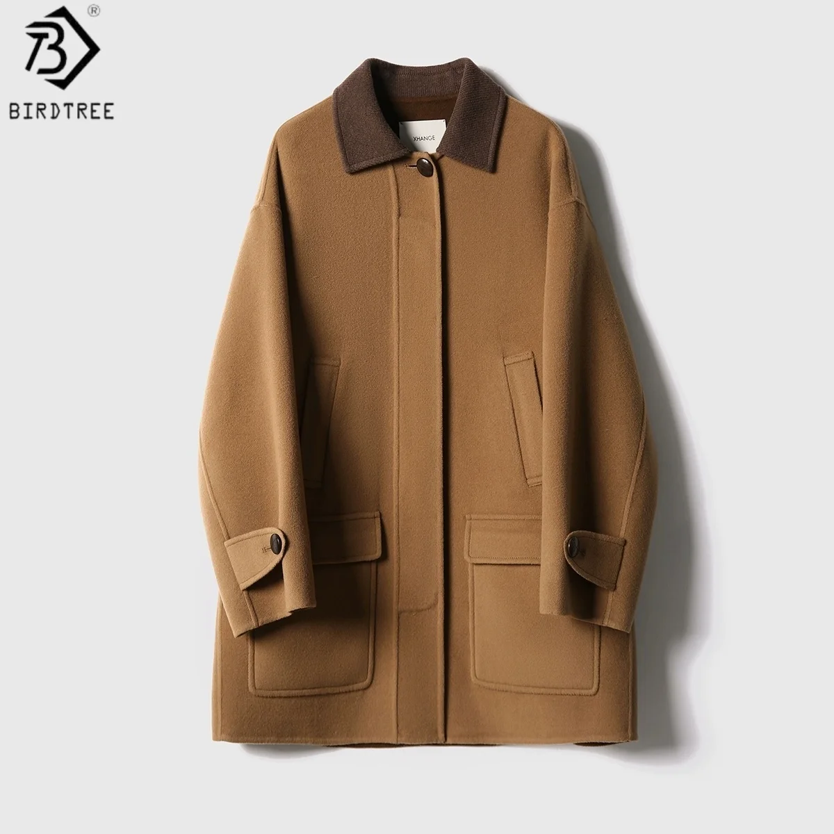 

Birdtree, двустороннее шерстяное пальто из 100% овечьей шерсти, женское модное шерстяное шикарное длинное пальто с лацканами, осень-зима 2025 T59831JF