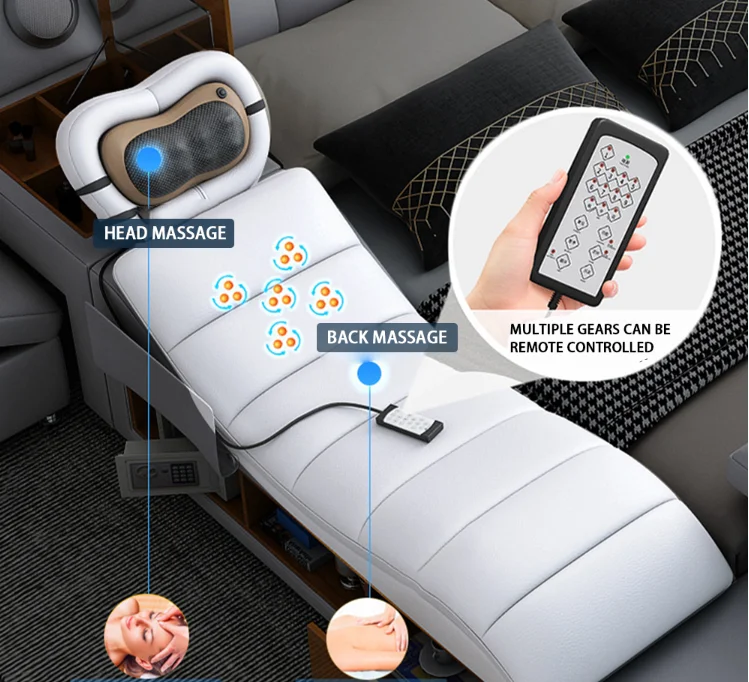 2023 Nowo zaprojektowane luksusowe skórzane inteligentne łóżko Wielofunkcyjne łóżko King size do przechowywania muzyki do masażu niestandardowe