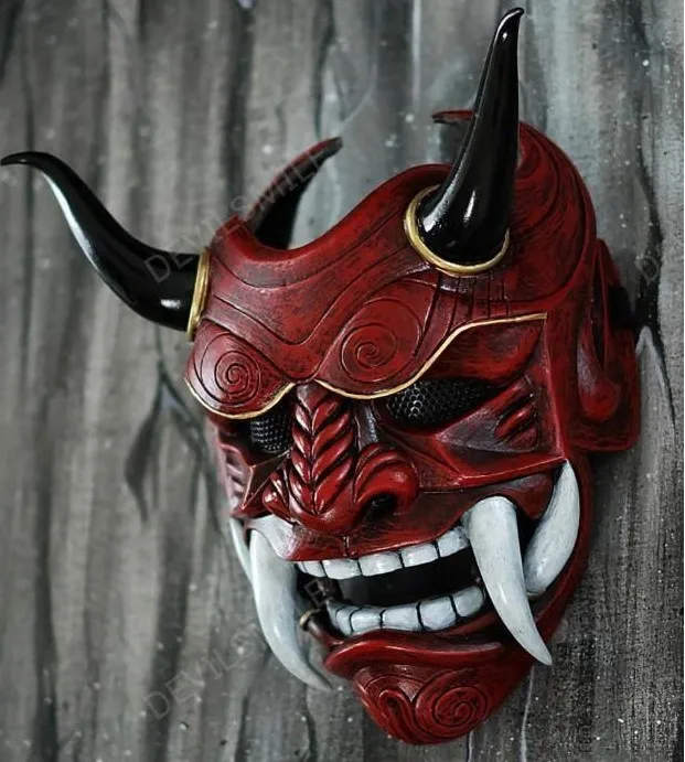 

Cosplay Japanese mask latex red face grimace fangs halloween mask