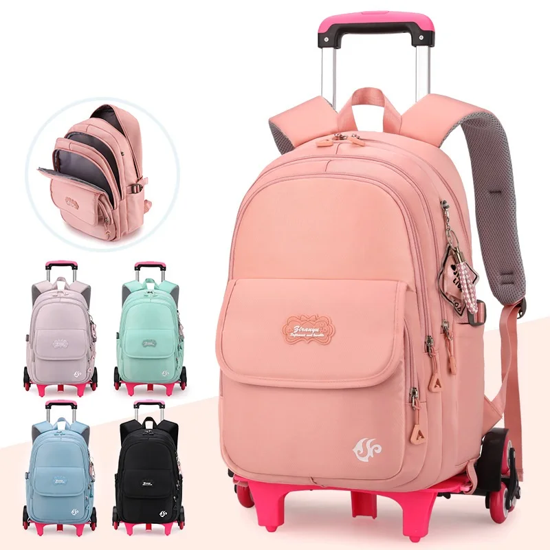 Rolling Backpack Girls Mochila Infantil Primary Schoolbag Trolley Bookbags Wheeled Cartable Scolaire Fille School Bags for Kids