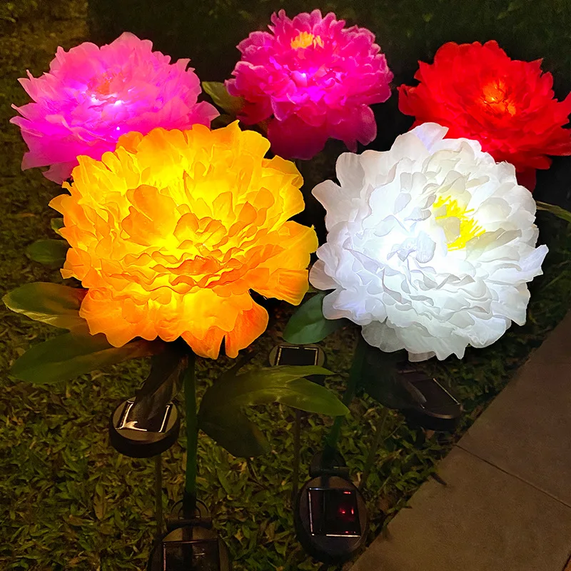 1/2pcs New Creative Solar Peony Flower Outdoor Waterproof Ground Insert Lawn Villa Garden Decoration Landscape Light Guide Lamp