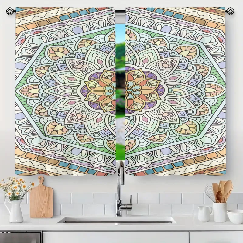 High Quality Boho Mandala Geometric Pattern Curtains Window Drapes for Kitchen Bathroom Living Room Light Filtering Privacy Home