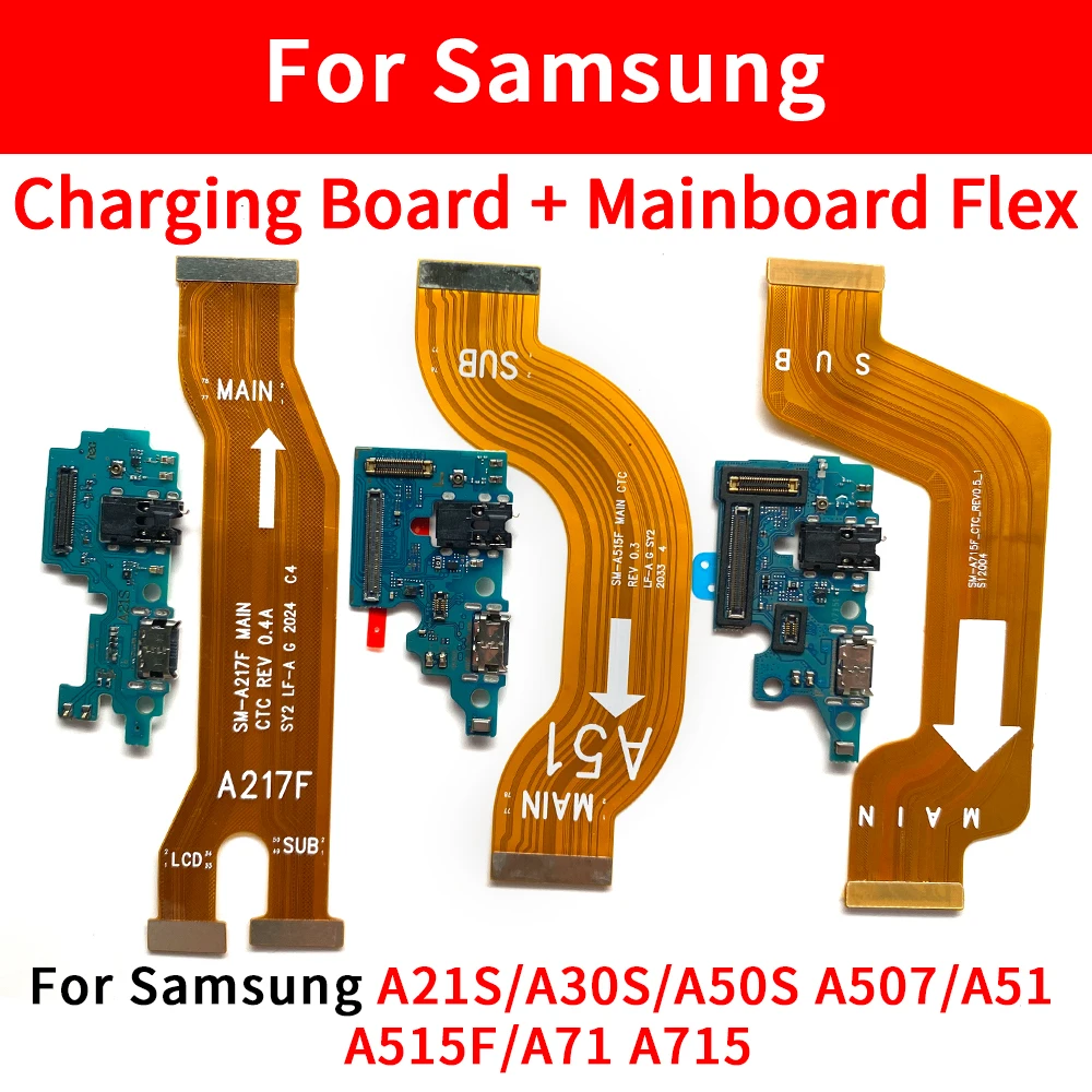 Puerto de carga USB para Samsung, Conector de micrófono, placa de acoplamiento, Cable flexible, piezas de reparación para Samsung A51, A71, A21S,