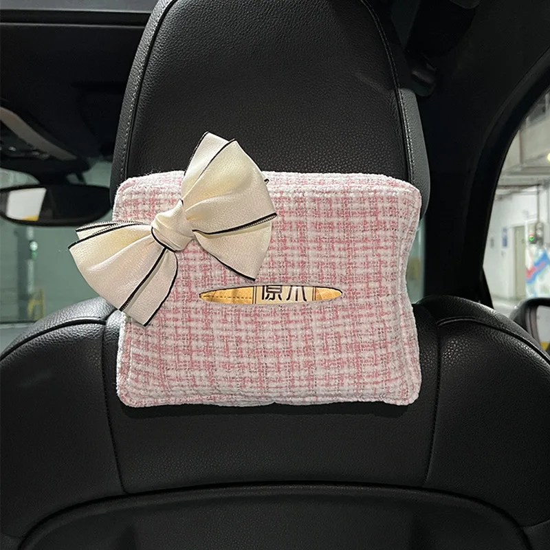 Small fragrant wind car tissue storage box hanging cute bow car drawer multifunctional car tissue box