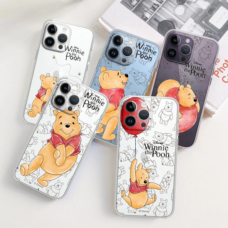 

Pooh Bear Cartoon For Apple iPhone 15 14 13 12 11 Pro Max Mini XS Max X XR 7 8 Plus Silicone Transparent Phone Case Coque Capa