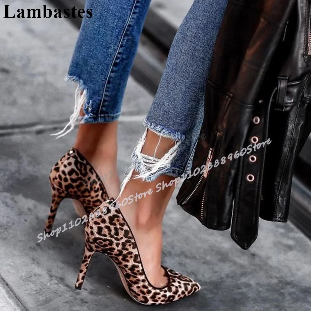 مثير ليوبارد طباعة الضحلة مدبب مضخات الخناجر أحذية عالية الكعب للنساء الانزلاق على مدبب تو الفاخرة رائع النساء مضخات