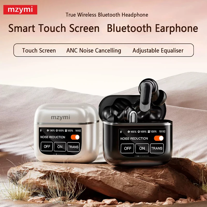 mzymi TWS V8 ANC+ENC Earphone True Wireless Bluetooth5.4 Noise Cancelling Headphone In Ear Touch Screen Headset With Mic Earbuds