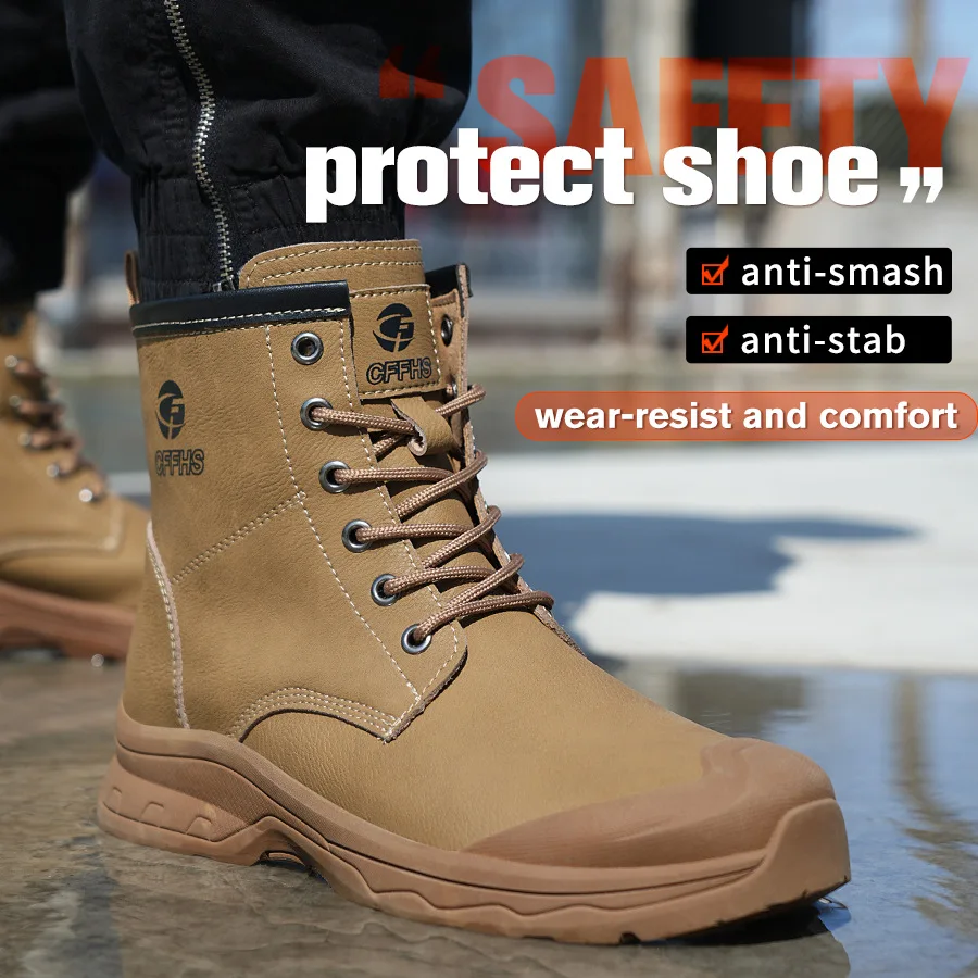High Top Shoes Work Boots Steel Toe Indestructible Shoes Waterproof Safety Boots Puncture-Proof Anti Scalding Men Leather Boots