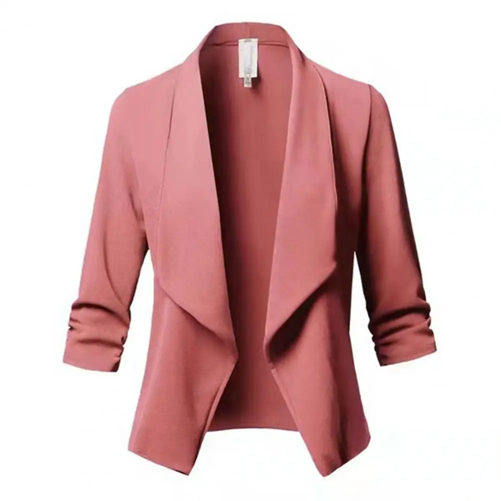 Women Business Blazer Open Solid Color Three Quarter Sleeves OL Style Lapel Formal Women Suit Jacket Open Stitch Cardigan Coat