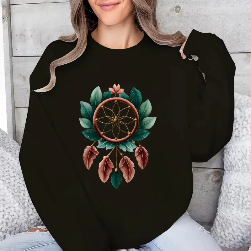 Gran oferta de sudaderas para mujer con estampado Retro, Tops informales con cuello redondo, jersey para deportes al aire libre y trotar, ropa de calle de manga larga para mujer