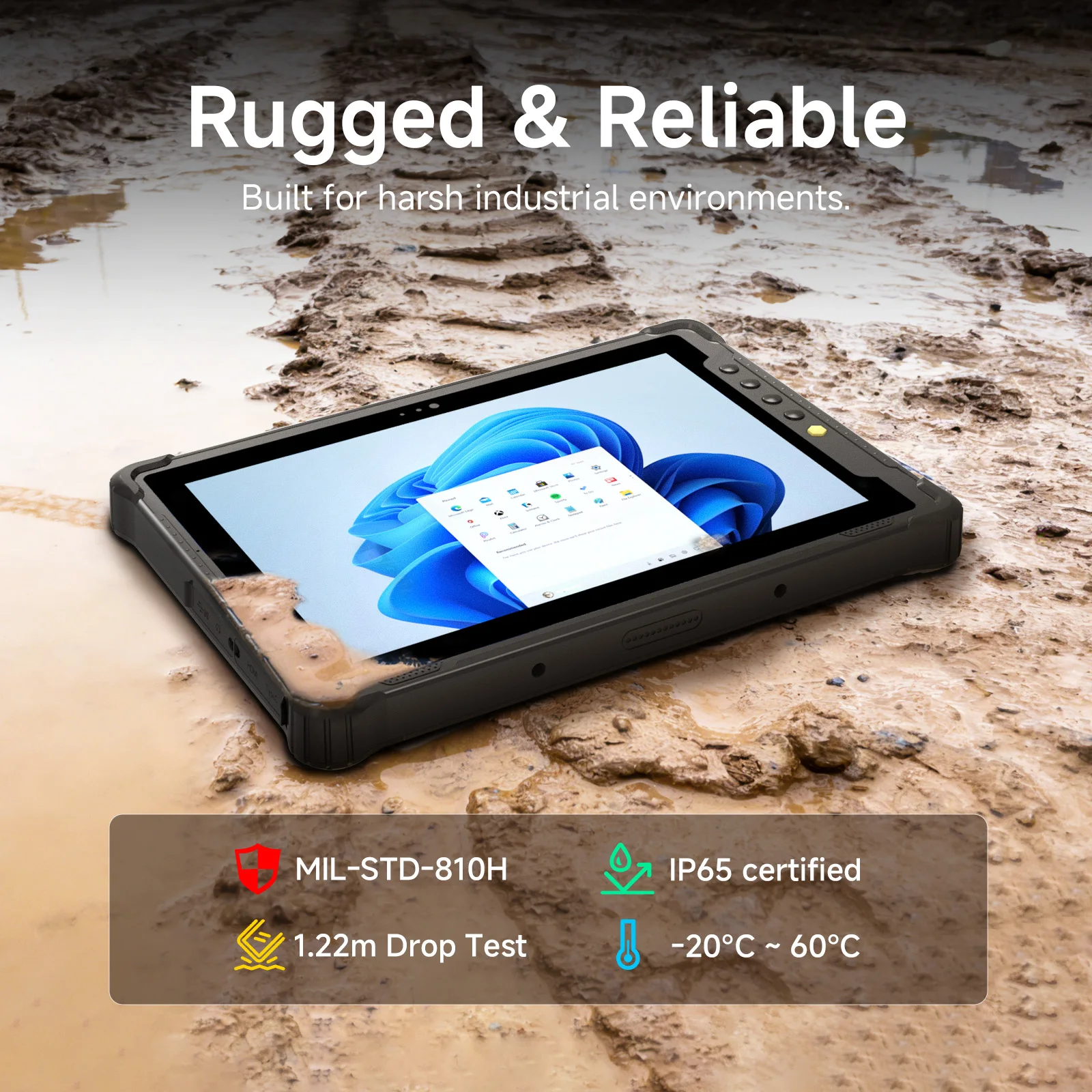 ONERugged Rugged Tablet M10N, 10inch Windows Industrial PC, 4G/WiFi/BT/GPS,  Barcode Scanner, IP65 Waterproof, RS232